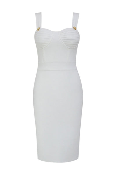 Miss Flower - White Front Knee Length Bandage Dress